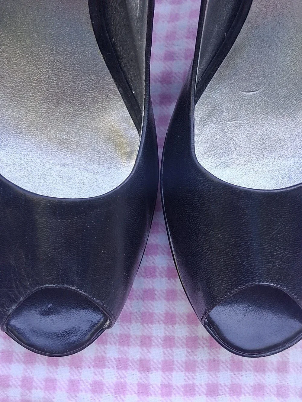 GUESS Black Peep-Toe Slingback Heels
